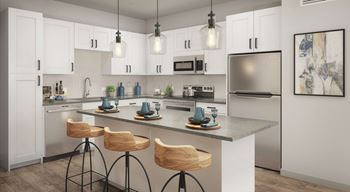 Open Kitchen with Island at Apartment Rental