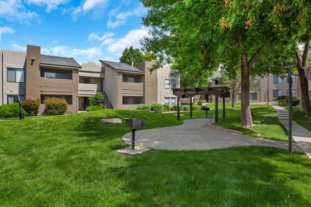 Outdoor Charcoal Grills and Park at ABQ Rental Apartments
