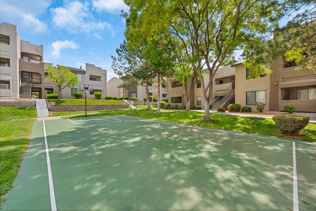 Shady Outdoor Basketball Court at Best Apartments ABQ La Mirage