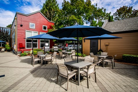 Poolside BBQs and Covered Lounge Seating at Portland Townhomes