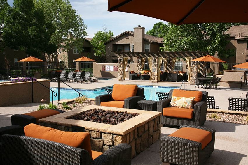 Gas Fire Pit With Outdoor Seating Near Pool - Photo Gallery