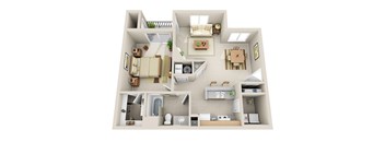 A 3D floor plan of a house showing all the rooms and their layout.
