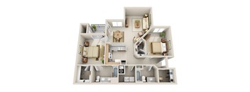 A 3D floor plan of a house showing all the rooms and their layout.