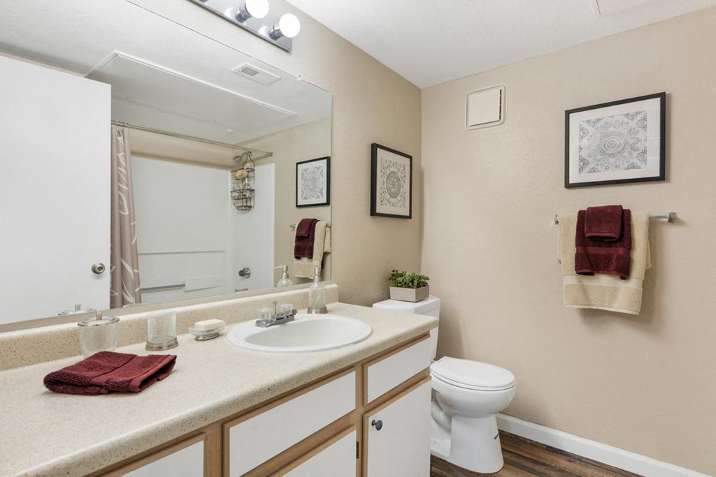 White Cabinets and Bathroom Sink at Rental Homes Santa Fe