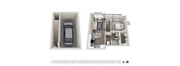 1 Bedroom 1 Bath Apartment Floor Plan  with Garage at View on Centennial