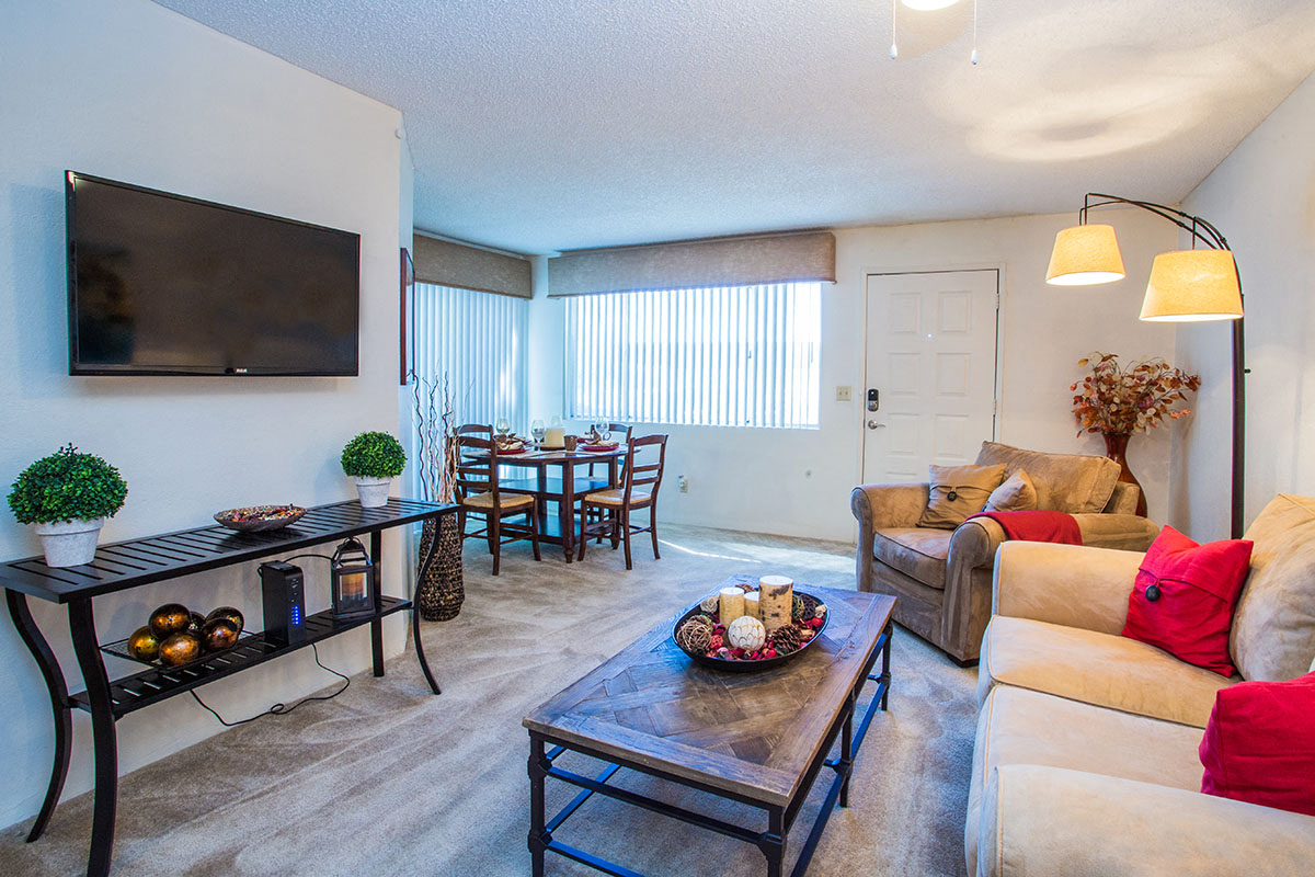 Spacious Living Room with Window Coverings at Rentals in Bullhead City AZ