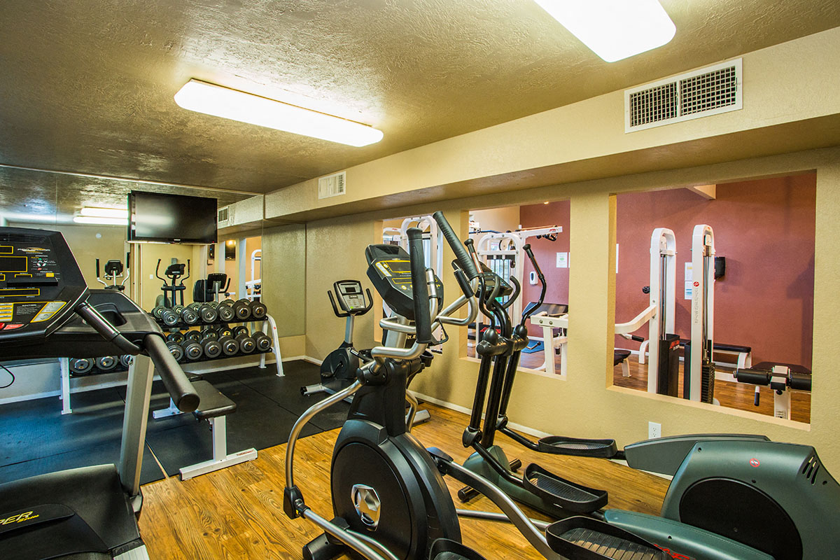 Gym with Free Weights at Needles CA Apartments for Rent