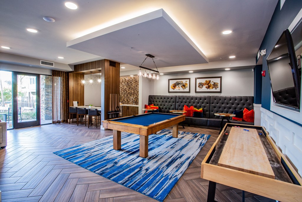 Resident Game Room with Billiards, Shuffleboard and Wall Scrabble at Phoenix Studio Apartments