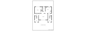 A black and white floor plan of a house with a living room, kitchen, two bathrooms, two bedrooms, and two entryways.