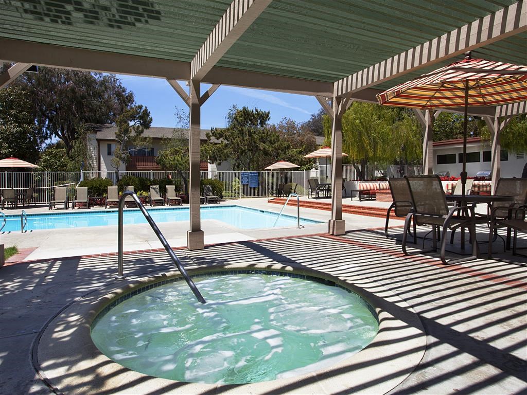 Swimming Pool Area with Shaded Chairs, at Pacific Oaks Apartments, Towbes, Goleta, CA