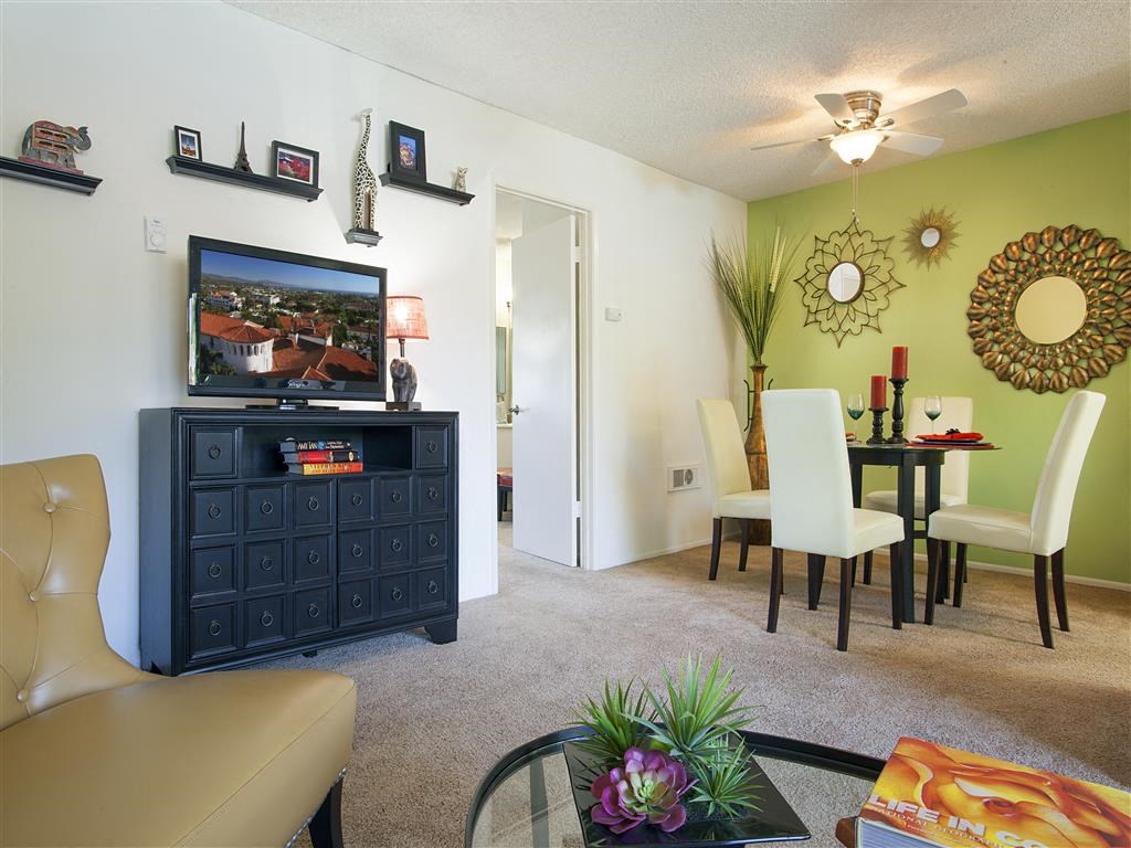 Classic Living Room Design With Television, at Pacific Oaks Apartments, Towbes, Goleta, 93117