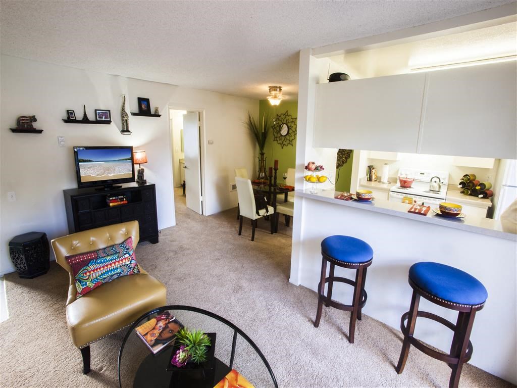 High Ceilings Living Space, at Pacific Oaks Apartments, Towbes, Goleta, 93117
