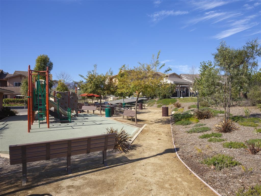 Sitting area in gardens, at Willow Springs, California