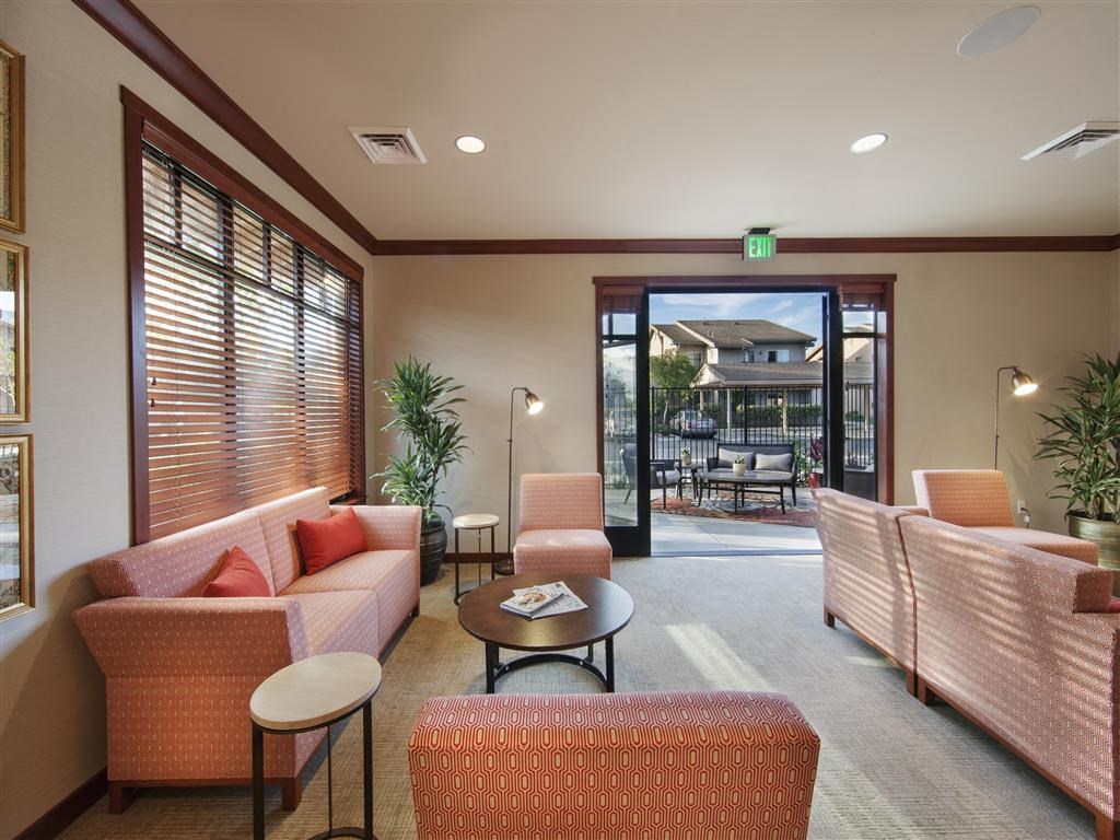 Large windows in clubhouse, at Willow Springs, Goleta California