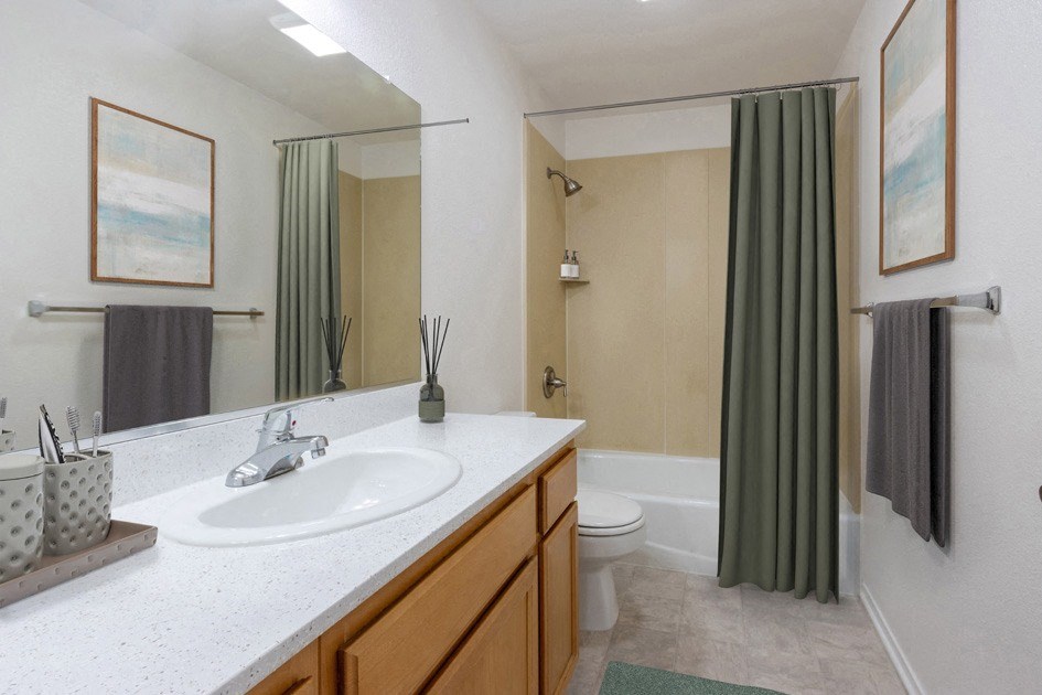 a bathroom with a sink and a toilet and a shower