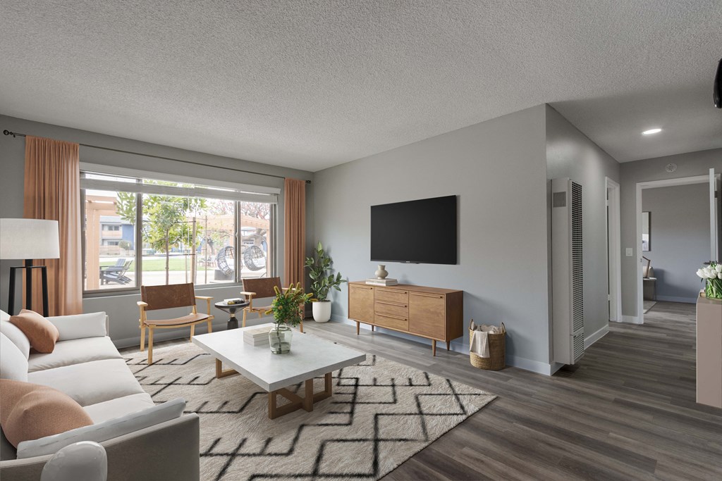 a living room with a couch and a coffee table