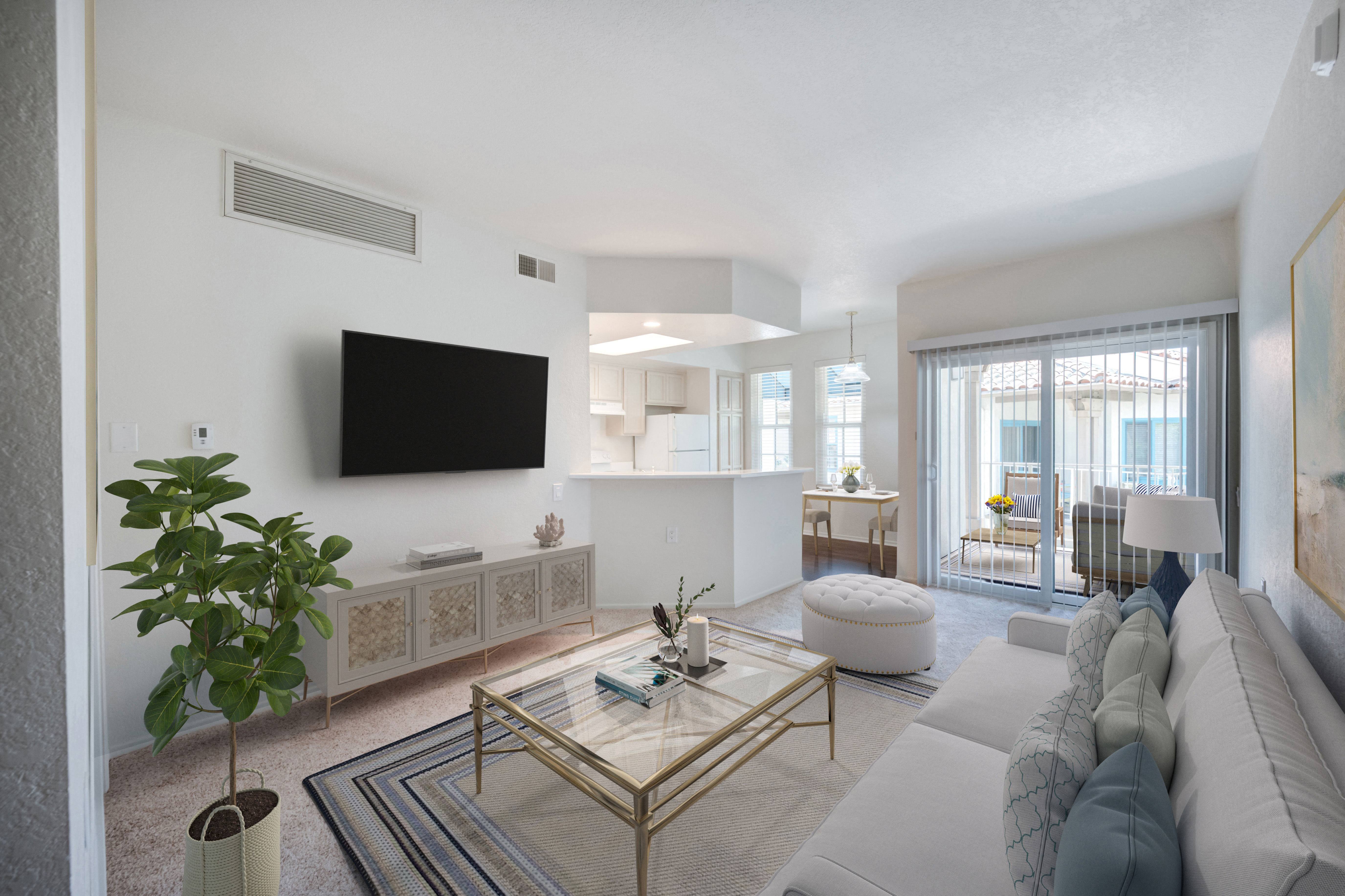 a living room with a couch and a coffee table