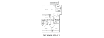 A black and white image of a three bedroom unit plan.