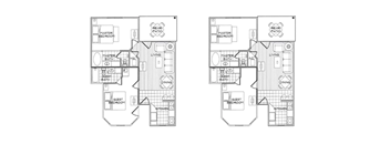 A black and white image of two floor plans of a house.