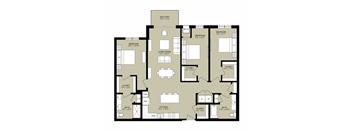A floor plan of a house with two bedrooms, a living room, a kitchen, a bathroom, and a balcony.