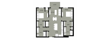 A floor plan of a house with a balcony, two bedrooms, a living room, a kitchen, a bathroom, a closet, and a laundry area.