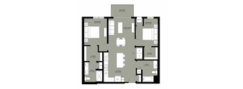 A floor plan of a house with a balcony, two bedrooms, a living room, a kitchen, a bathroom, a closet, and a reference point.