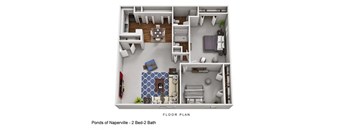 A floor plan of a 2 bedroom apartment with a bathroom.