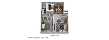A floor plan of a one bedroom apartment with a bathroom.