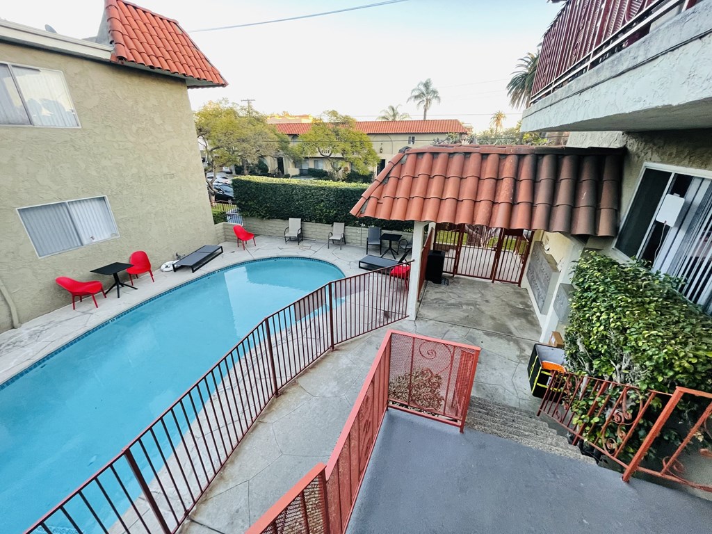 Aerial Pool View  at Lido Apartments - 10535 Rose Ave, Los Angeles, 90034