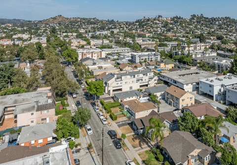 an aerial view of the city