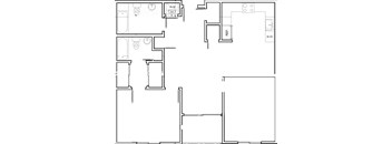 A black and white floor plan of a house with a kitchen, living room, and bathroom.