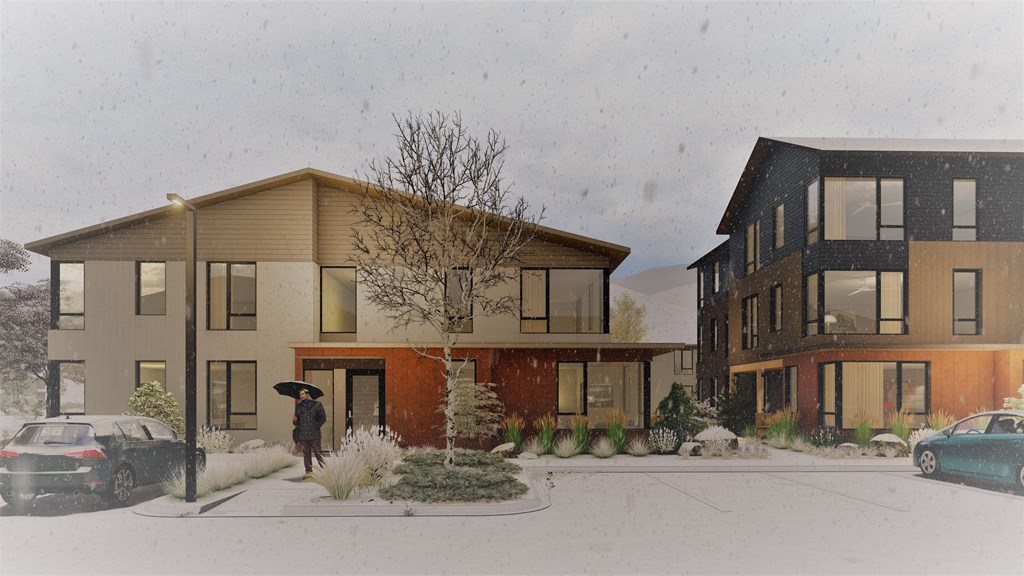 a rendering of a home in the snow at Lido Apartment Homes @ Hailey, ID, Hailey, 83333