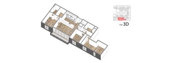 A 3D drawing of a house with a detailed floor plan.
