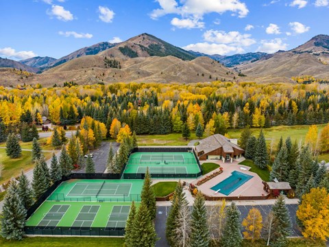 Drone Pickleball Court at The Woods at Copper Ranch, Hailey, ID, 83333