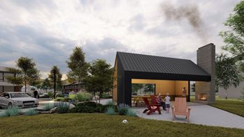a rendering of a house with a patio and a fire pit at Lido Apartment Homes @ Hailey, ID, Hailey, 83333