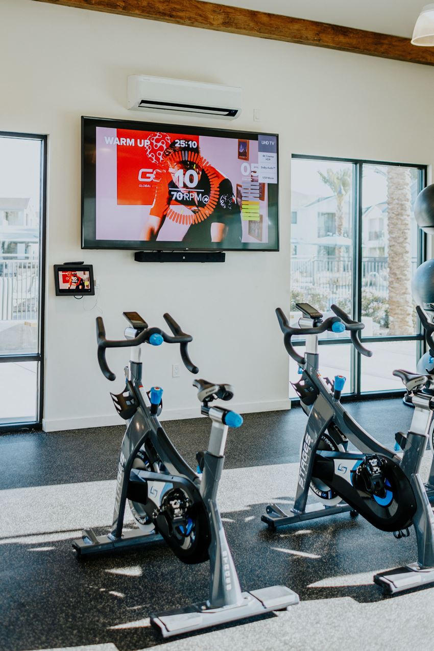 Exercise Bikes at TV Exercise Bikes at TV at Park West at Stockdale River Ranch, California
