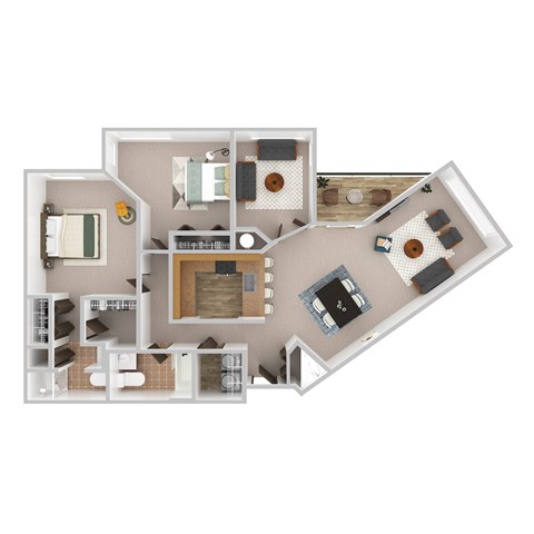 A floor plan of a house with a kitchen, living room, and two bedrooms.