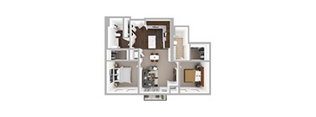 A floor plan of a house with a kitchen, living room, and bedrooms.