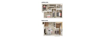 A diagram shows the layout of a two-level apartment.