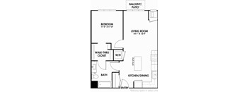 A black and white image of a floor plan for a home with a balcony/patio.