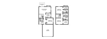 A floor plan of a two-story house with a garage.