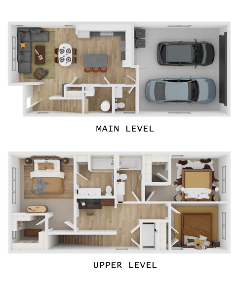 A diagram shows the layout of a two-level apartment.