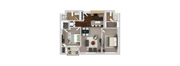 A floor plan of a house with a living room, dining room, kitchen, and bedrooms.