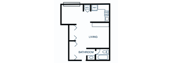 a floor plan of a 1 bedroom floor plan with a bathroom and a living room