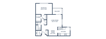 a floor plan of a studio apartment with a bedroom and a living room