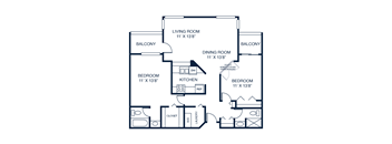 a floor plan of a bedroom apartment with a living room and a dining room