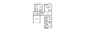 A floor plan of a house with a main level, lower level, and upper level, showing the layout and dimensions of each room.