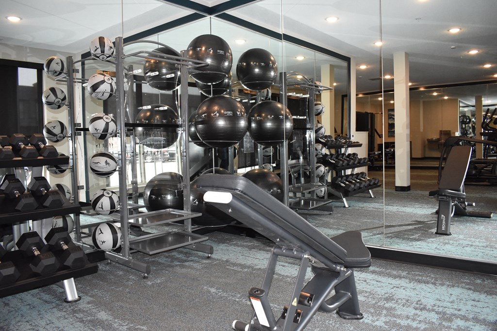 Fully equipped gym offers everything you need for a complete workout experience.