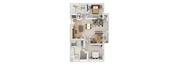 A top-down view of a two-story apartment layout.