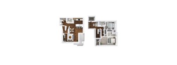 Two floor plans of a house with a living room, kitchen, and bedrooms.